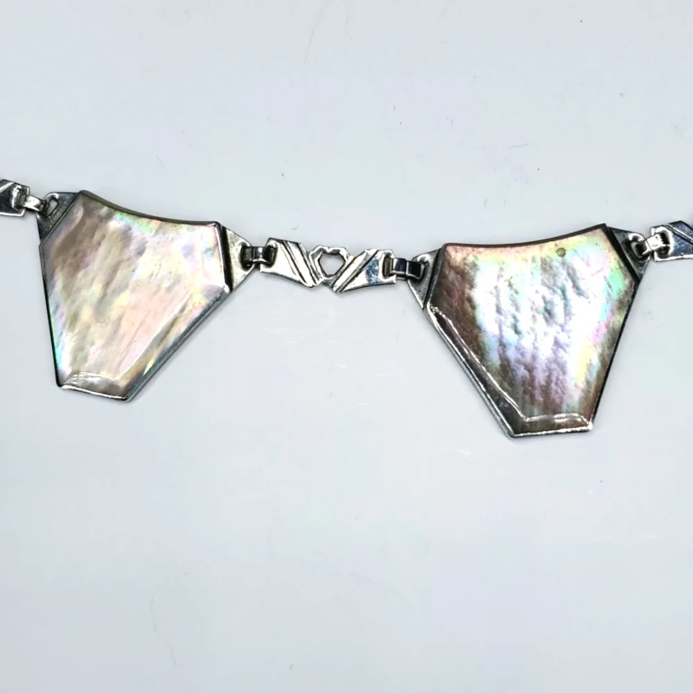 Vintage 70s Abalone Shell Silver Choker Necklace